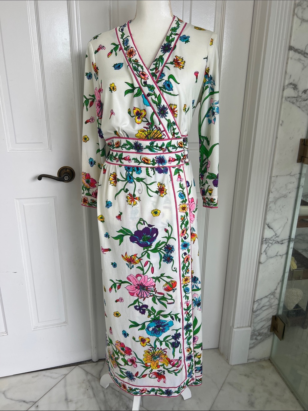 Vintage 60’s or 70’s Maurice White Floral Maxi Wrap Dress